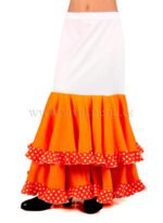 Falda de baile flamenco niña en blanco y naranja