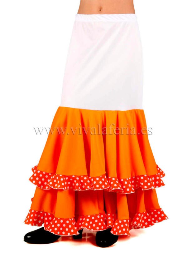 Jupe de danse flamenco fille en blanc et orange