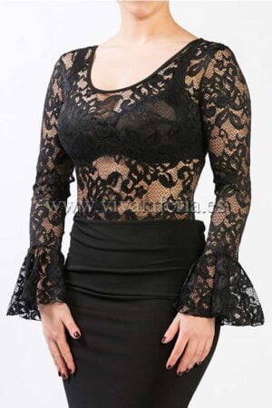 Black lace bodysuit for flamenco dancing