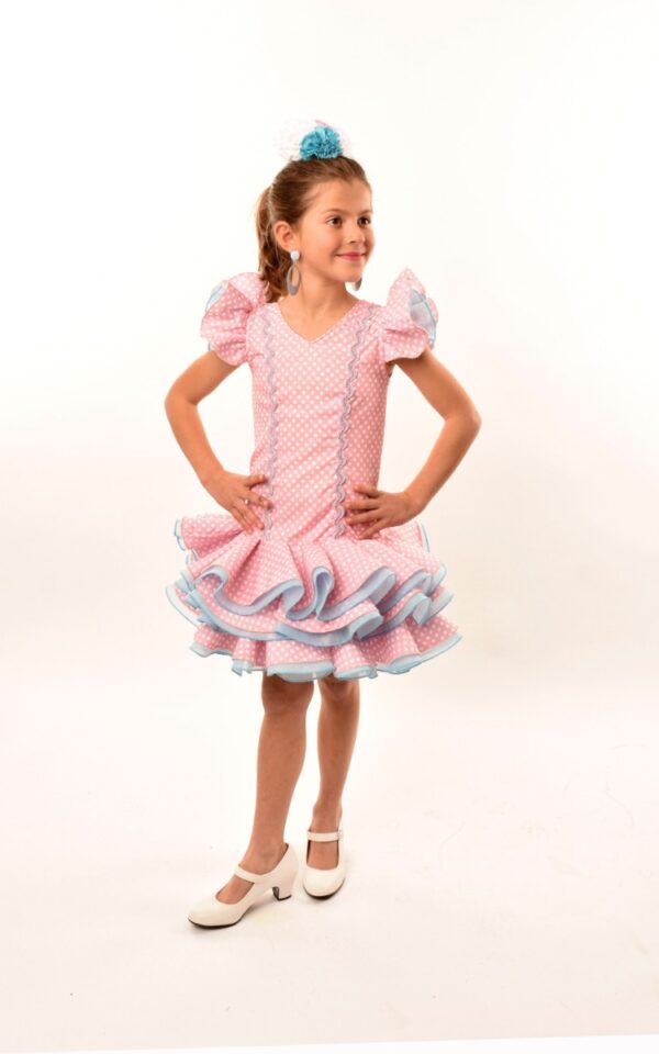 Vestido de flamenca corto para niña rosa modelo Cayetana