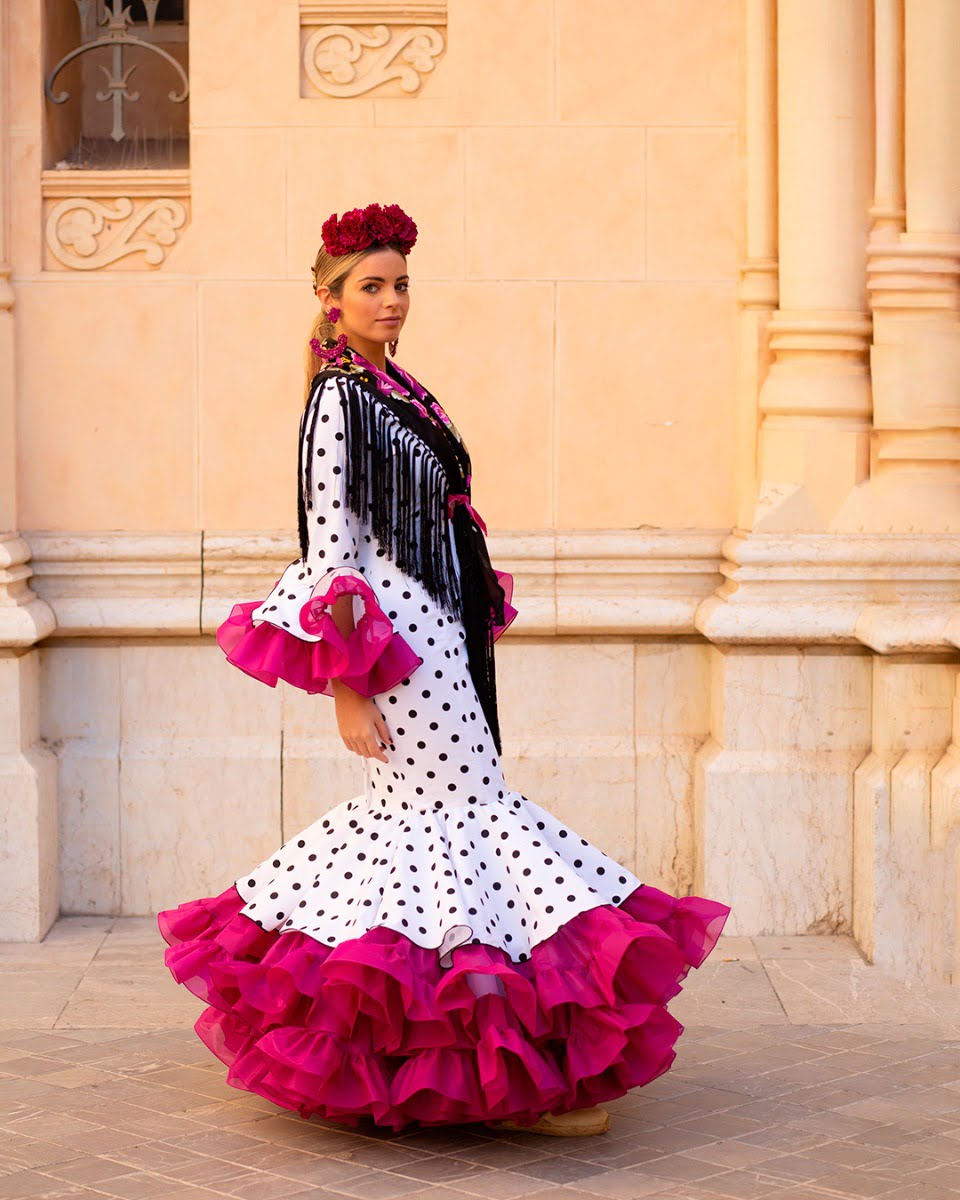 高級フラメンコ ドレス Viva La Feria モデル Palacios 白黒水玉