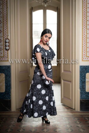 Falda flamenca Mirabel cintura alta negra con lunares