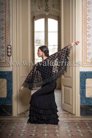 Falda flamenca de baile negra con cintura alta Monroy de Davedans