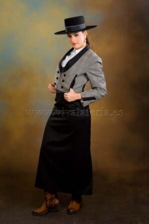 Chaqueta traje de amazonas gris marengo y negro