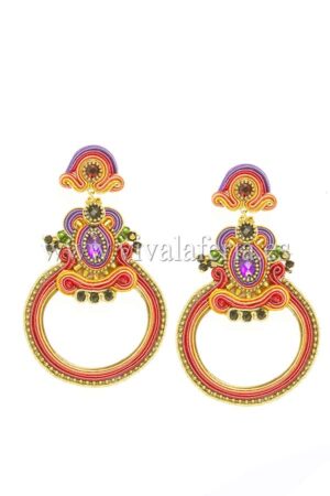 Small pink and yellow flamenco hoop earrings with crystal