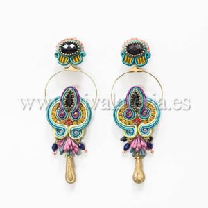 Original flamenco jewelry earrings in shades of blue and trendy metal ornaments