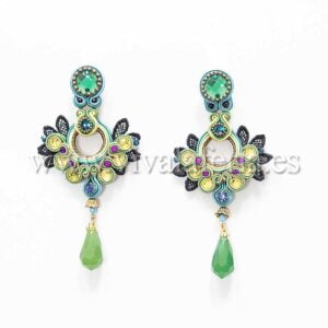 Round flamenco costume jewelry earrings in tropical colors with stone ornaments