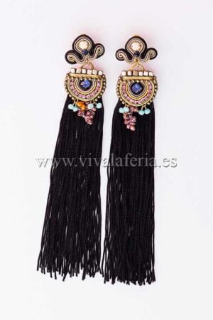 Orecchini lunghi gioielli flamenco con frange nere