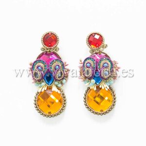 Long exotic colored flamenco costume jewelry earrings with crystals