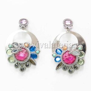 Orecchini gioielli flamenco cerchi in argento e ornamenti in pietra