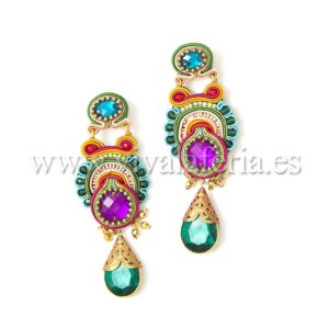 Orecchini lunghi gioielli flamenco con colori vivaci e uno strappo di pietra