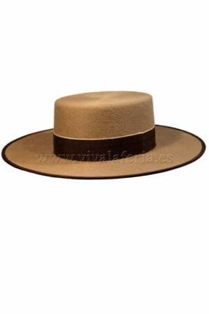 Sombrero de ala ancha cañero de lana color nutria