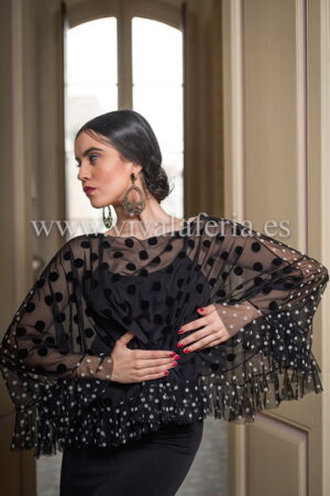 Blusa flamenca para baile negra de tul modelo Sanguinet