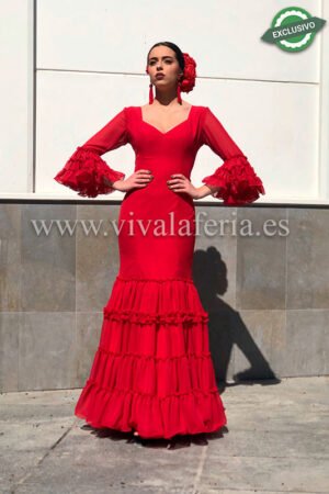 Robe de flamenco canastero pas cher en mousseline de soie rouge