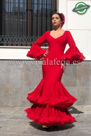 Vestido flamenco Bataro na cor vermelha modelo Rubí