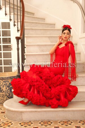 赤いフラメンコドレスAlhambradeGuadalupe Moda Flamenca