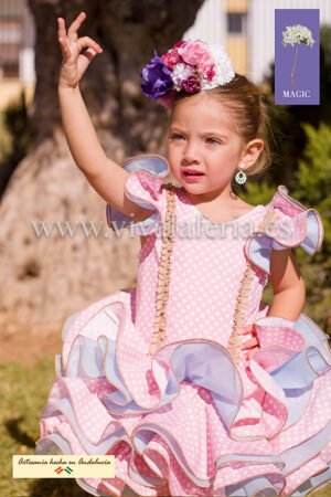 Abito corto da flamenco per bambina rosa modello Cayetana