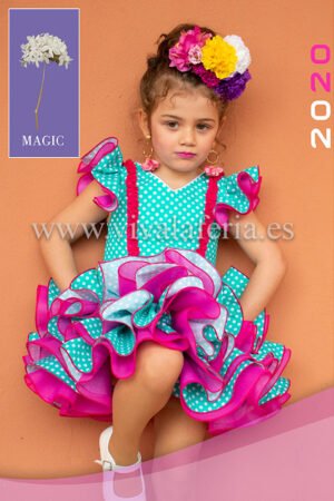 Robe flamenco courte pour enfant vert d&#39;eau modèle Cayetana