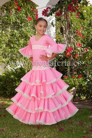 Traje de flamenca para niña rosa modelo Mimosa