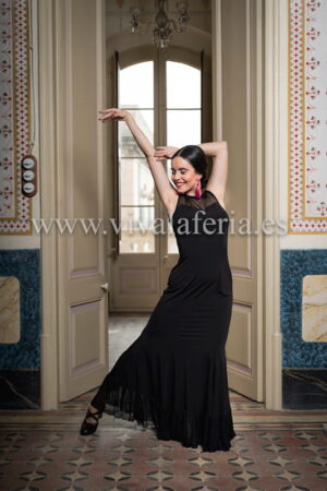 Vestido largo para bailar flamenco negro modelo Marville