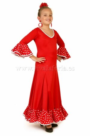 Girl&#39;s red flamenco dance costume with ruffles